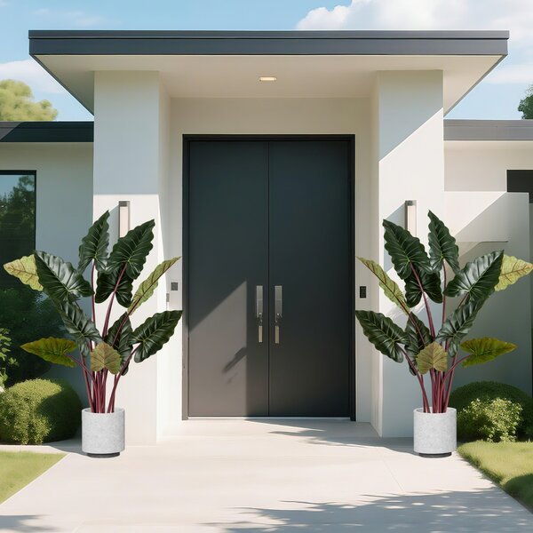 Costway Piante artificiali di taro arcobaleno con 11 foglie finte e steli flessibili, Pianta decorativa moderna 160 cm Verde