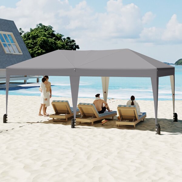 Costway Gazebo pop-up portatile da esterno con borsa con ruote per campeggio 12 picchetti, Tenda pieghevole 590x300 cm Grigio