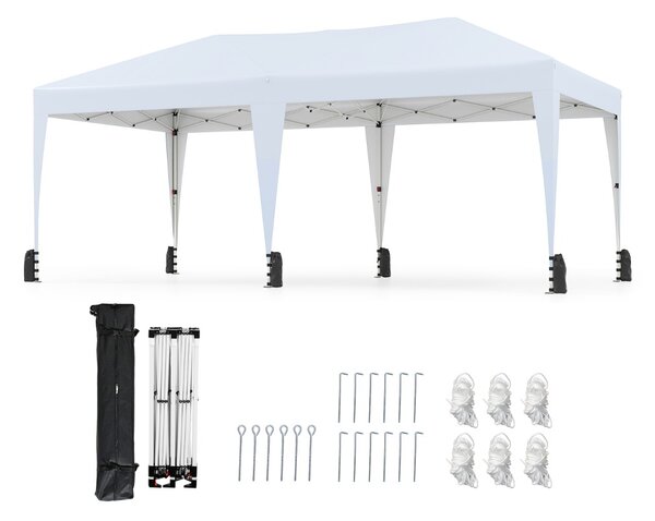 Costway Gazebo pop-up portatile da esterno con borsa con ruote per campeggio 12 picchetti, Tenda pieghevole 590x300 cm Bianco
