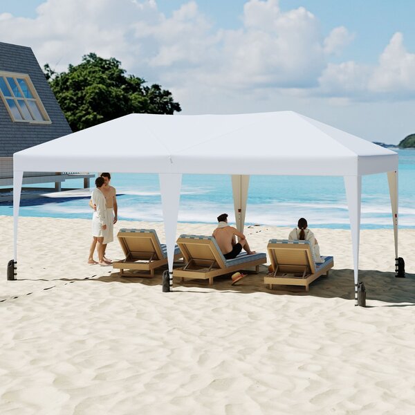 Costway Gazebo pop-up portatile da esterno con borsa con ruote per campeggio 12 picchetti, Tenda pieghevole 590x300 cm Bianco