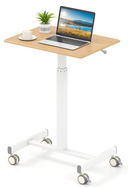 Costway Scrivania mobile regolabile in altezza con pistone a gas e ruote lisce, Postazione di lavoro per computer Naturale