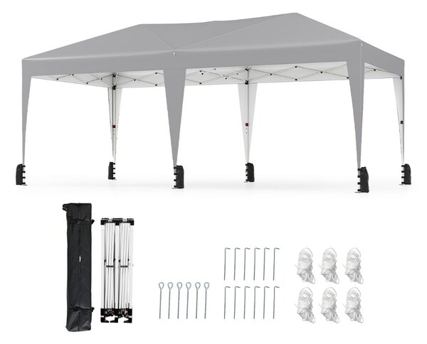 Costway Gazebo pop-up portatile da esterno con borsa con ruote per campeggio 12 picchetti, Tenda pieghevole 590x300 cm Grigio
