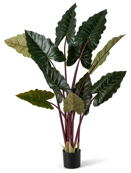 Costway Piante artificiali di taro arcobaleno con 11 foglie finte e steli flessibili, Pianta decorativa moderna 160 cm Verde