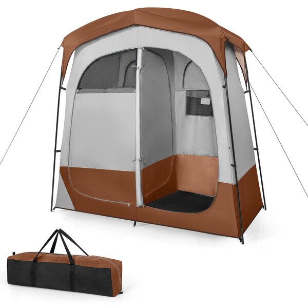 Costway Tenda da doccia a 2 stanze con parapioggia rimovibile borsa per il trasporto, Tenda grande per la privacy Marrone