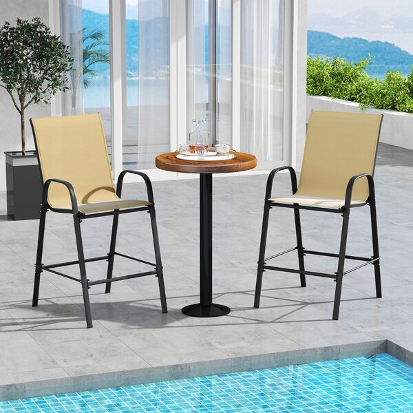 Costway Set di 2 sgabelli da bar da esterno con seduta allargata e poggiapiedi, Sgabelli alti da patio per terrazza e piscina Beige