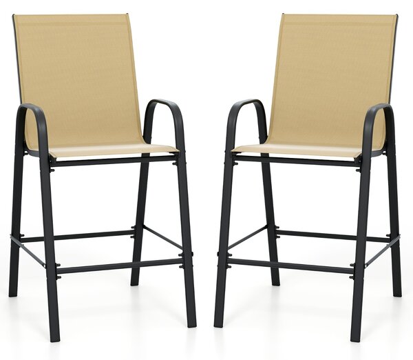 Costway Set di 2 sgabelli da bar da esterno con seduta allargata e poggiapiedi, Sgabelli alti da patio per terrazza e piscina Beige