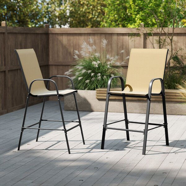 Costway Set di 2 sgabelli da bar da esterno con seduta allargata e poggiapiedi, Sgabelli alti da patio per terrazza e piscina Beige