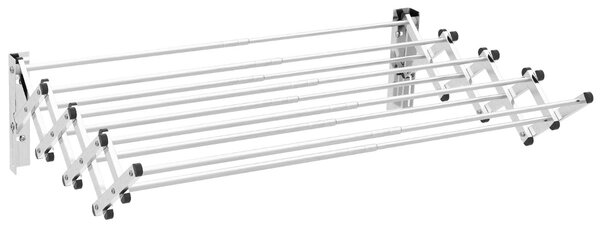 Costway Stendibiancheria retrattile a fisarmonica in acciaio inox con 8 barre, Stendibiancheria da parete per lavanderia Argento