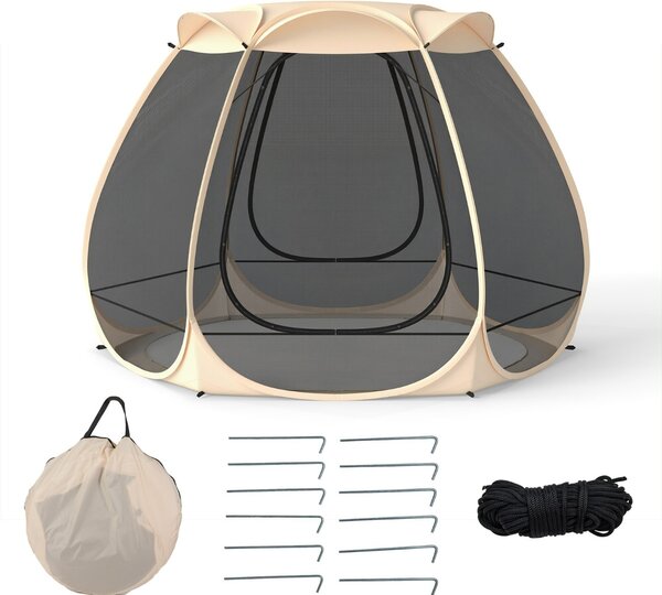 Costway Tenda a rete pop up per 4-6 persone con zanzariera su tutti i lati, Tettoia ombreggiante per giardino Sabbia