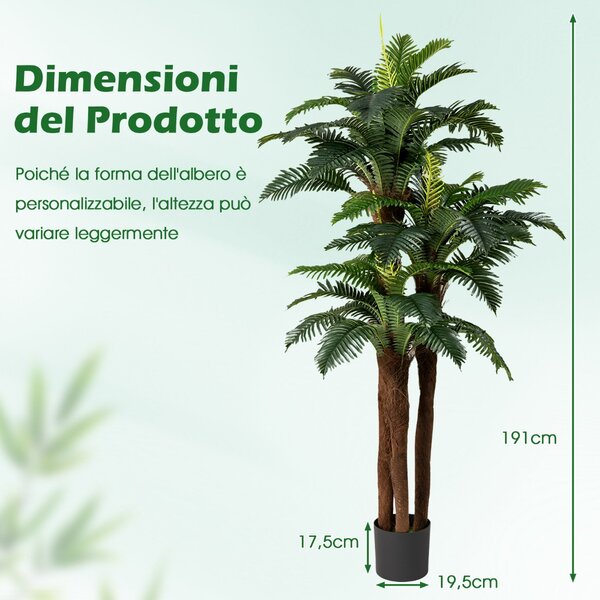 Costway Set di 2 palme artificiali con 45 + 3 foglie regolabili e muschio, Pianta da interno in vaso per decorazione di casa Verde