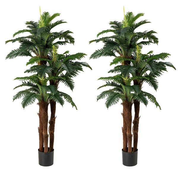 Costway Set di 2 palme artificiali con 45 + 3 foglie regolabili e muschio, Pianta da interno in vaso per decorazione di casa Verde
