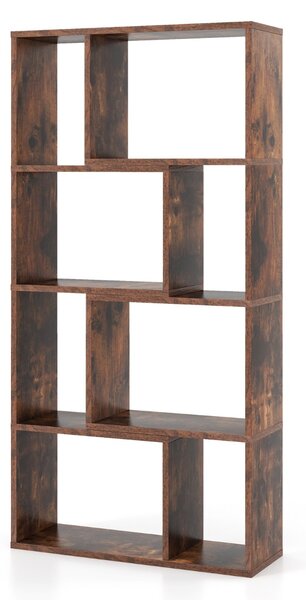 Costway Libreria geometrica a 4 ripiani da 120cm, Organizzatore di stoccaggio moderno con 8 cubi in legno per soggiorno Marrone