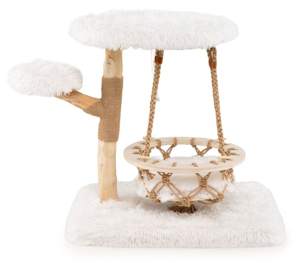 Costway Torre per gattini moderna con dondolo appeso tiragraffi piattaforme imbottite, Albero per gatti in legno carino Bianco