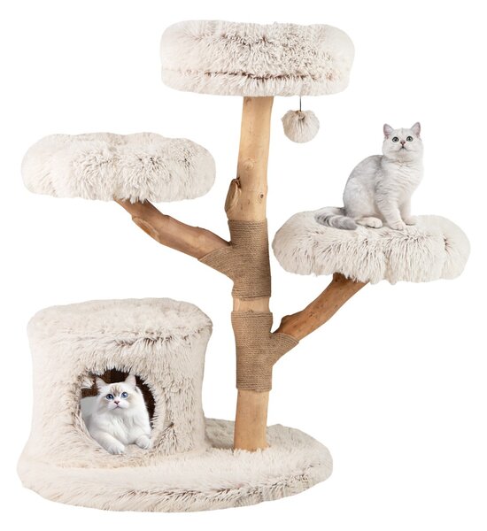 Costway Torre per gattini in legno alta 102 CM con condominio 2 piattaforme a forma di fiore trespolo, Moderno albero per gatti Bianco