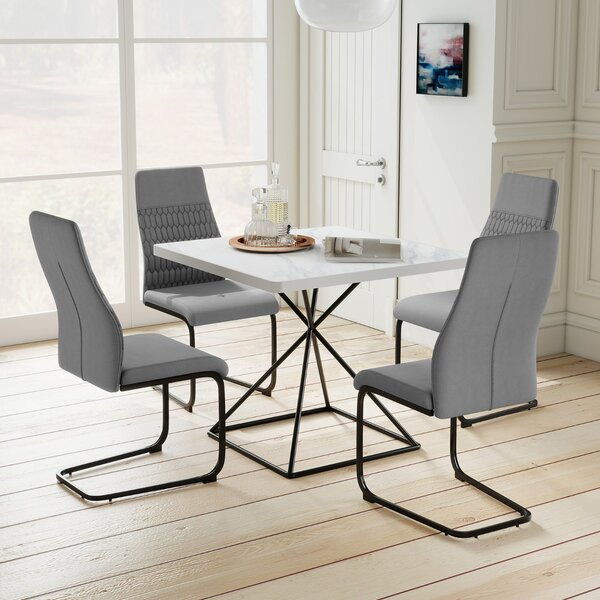 Costway Set di sedie da pranzo da 4 con schienale alto inclinabile e cuscinetti antiscivolo, Sedia decorativa rivestita per interni Grigio