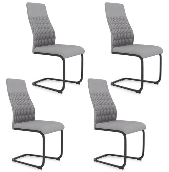 Costway Set di sedie da pranzo da 4 con schienale alto inclinabile e cuscinetti antiscivolo, Sedia decorativa rivestita per interni Grigio