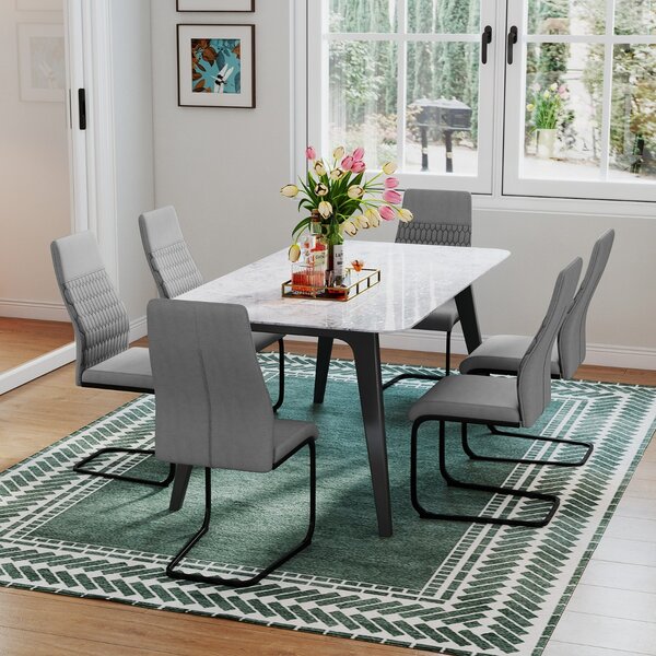 Costway Set di sedie da pranzo da 4 con schienale alto inclinabile e cuscinetti antiscivolo, Sedia decorativa rivestita per interni Grigio