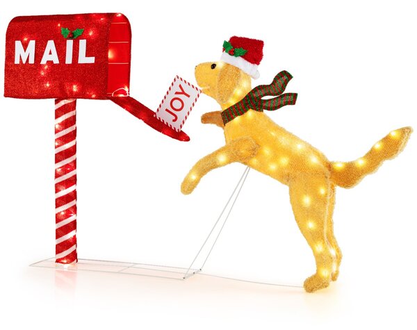 Costway Cassetta postale natalizia e cane con 120 luci LED bianco caldo, Decorazione festiva pre-illuminata con fascette