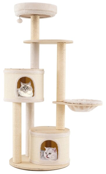 Costway Albero per gatti per animali domestici da interni cuscino lavabile, Albero per gatti con tiragraffi in sisal e tappetino Naturale