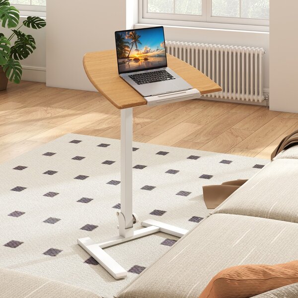 Costway Scrivania regolabile in altezza con ruote di lavoro portatile per casa e ufficio, Tavolino laterale pieghevole per laptop Naturale