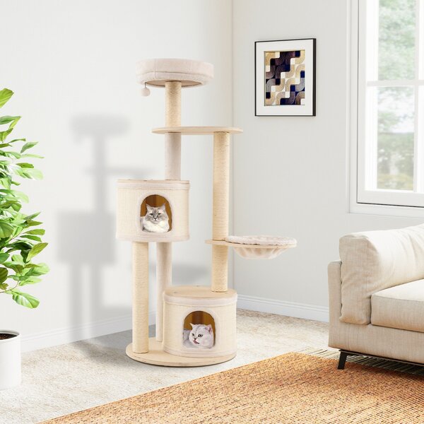 Costway Albero per gatti per animali domestici da interni cuscino lavabile, Albero per gatti con tiragraffi in sisal e tappetino Naturale