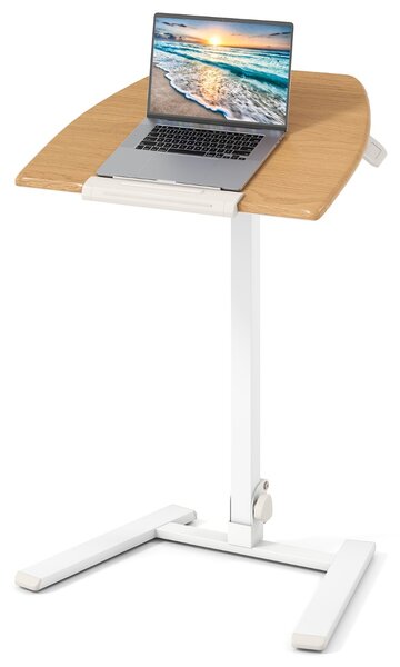 Costway Scrivania regolabile in altezza con ruote di lavoro portatile per casa e ufficio, Tavolino laterale pieghevole per laptop Naturale