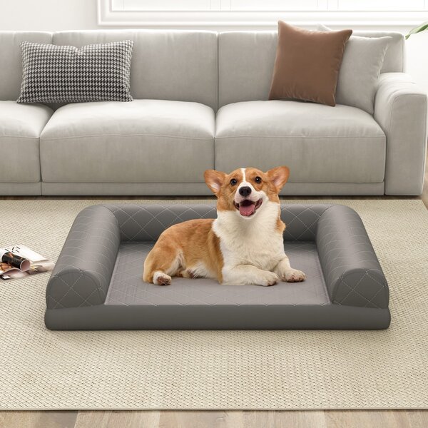 Costway Letto per cani in schiuma con bordi a 3 lati copertura rimovibile e lavabile, Cuccia per cani di taglia media e piccola Grigio