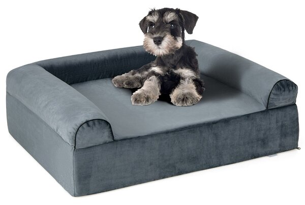 Costway Letto per animali in schiuma di memoria con poggiatesta e copertura rimovibile, Letto ortopedico per cani Grigio