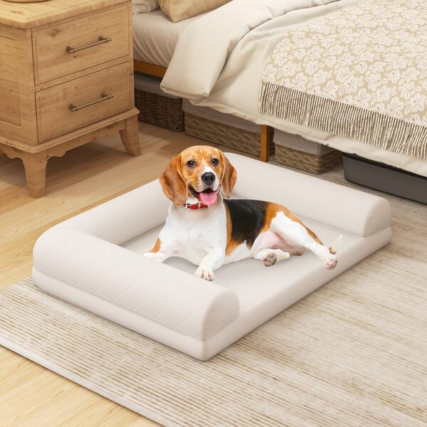 Costway Letto per cani in schiuma con bordi a 3 lati copertura rimovibile e lavabile, Cuccia per cani di taglia media e piccola Beige