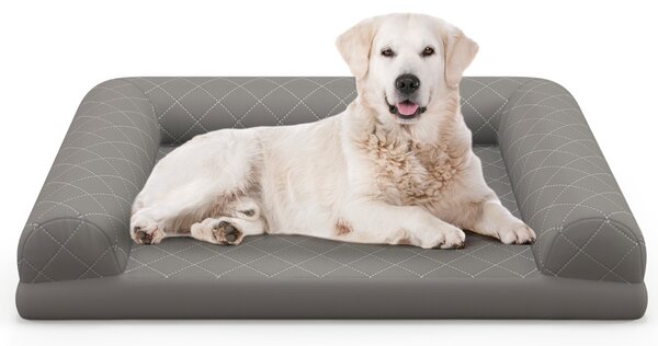 Costway Letto per cani in schiuma con bordi a 3 lati copertura rimovibile e lavabile, Cuccia per cani di taglia media e piccola Grigio