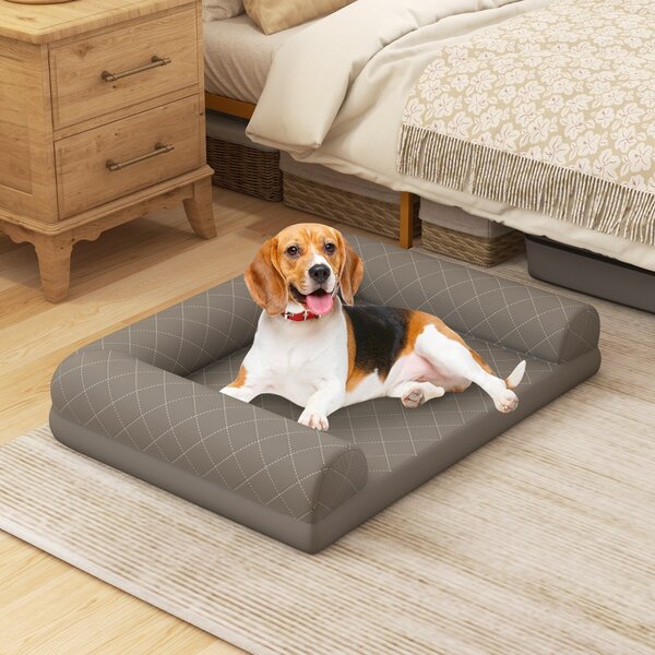 Costway Letto per cani in schiuma con bordi a 3 lati copertura rimovibile e lavabile, Cuccia per cani di taglia media e piccola Grigio