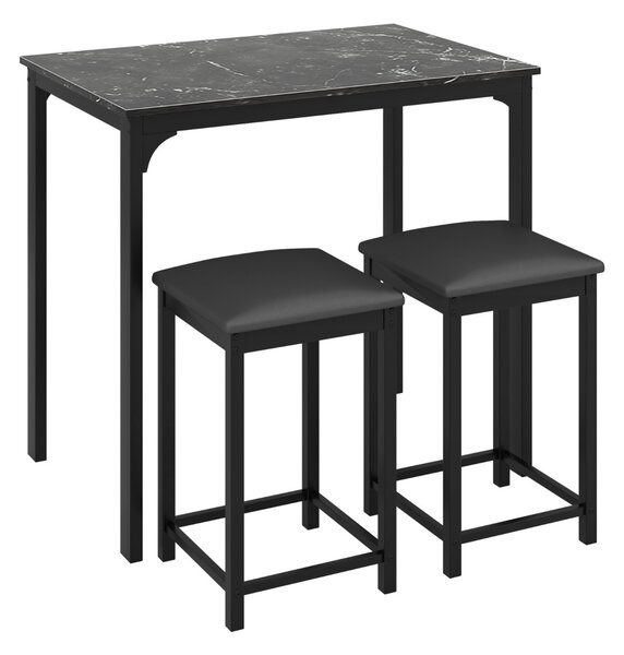 Costway Set da bar a 3 pezzi con 1 tavolo e 2 sgabelli da bar imbottiti gambe in metallo, Set da pranzo ad altezza bancone Nero