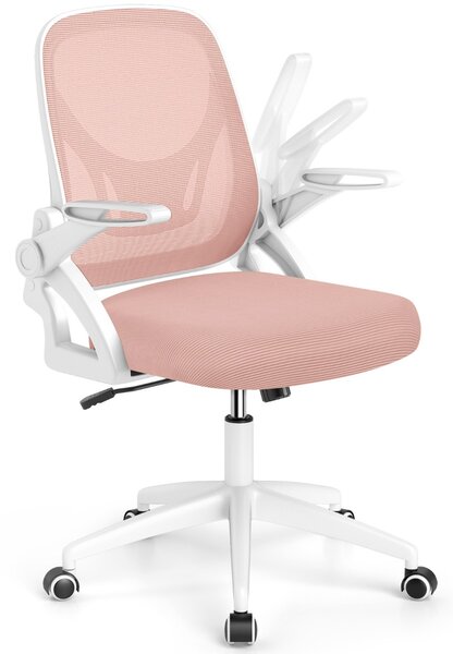 Costway Sedia da scrivania ergonomica in rete con supporto lombare e braccioli ribaltabili, Sedia da lavoro girevole Rosa