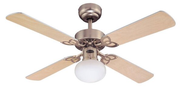 Ventilatore da soffitto con luce Vegas in alluminio e legno, silenzioso, Westinghouse, VEGAS, Legno, Soggiorno, Legno, Moderno