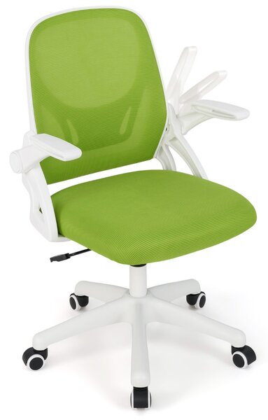 Costway Sedia da scrivania ergonomica in rete con supporto lombare e braccioli ribaltabili, Sedia da lavoro girevole Verde