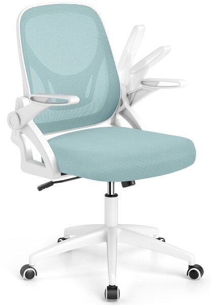 Costway Sedia da scrivania ergonomica in rete con supporto lombare e braccioli ribaltabili, Sedia da lavoro girevole Blu