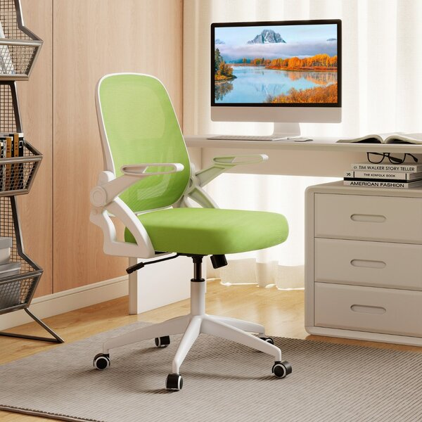 Costway Sedia da scrivania ergonomica in rete con supporto lombare e braccioli ribaltabili, Sedia da lavoro girevole Verde