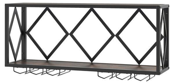Costway Portabottiglie da parete con striscia LED a 16 colori e 6 portabicchieri, Mensola espositiva in metallo Marrone e Nero