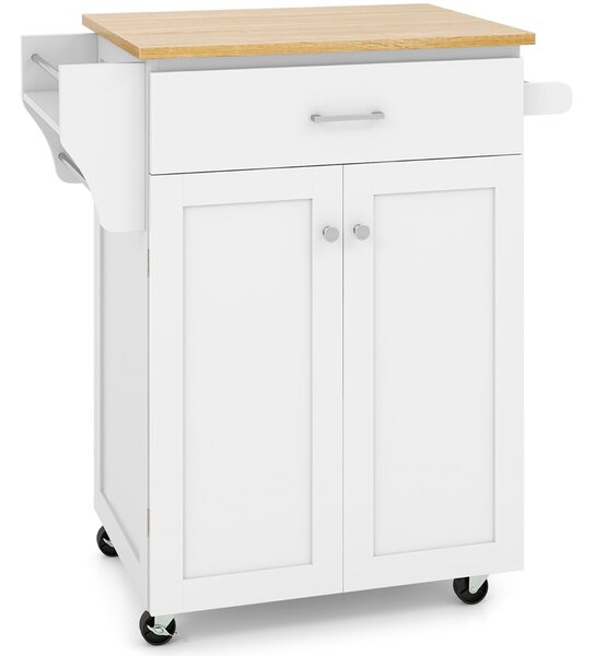 Costway Carrello da cucina con cassetto e armadio con ripiano regolabile per sala, Isola da cucina su ruote da pranzo Bianco