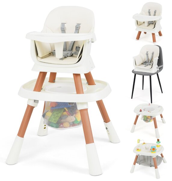 Costway Set tavolo e sedia multifunzionale con vassoio rimovibile e cintura, Seggiolone convertibile per bambini 16-in-1 Bianco
