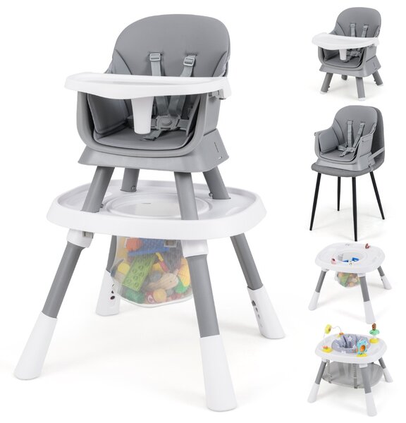 Costway Set tavolo e sedia multifunzionale con vassoio rimovibile e cintura, Seggiolone convertibile per bambini 16-in-1 Grigio
