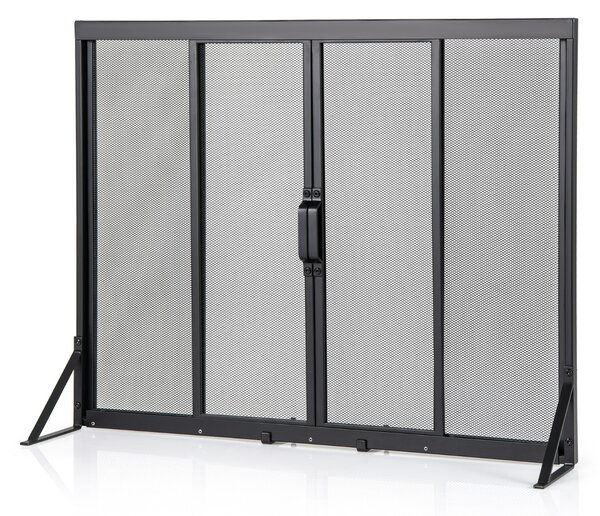 Costway Protezione sicura da scintille con telaio di supporto a triangolo, Schermo per camino con porte scorrevoli 89 x 72 cm Nero