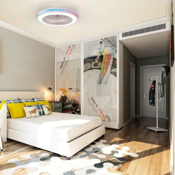Ventilatore da soffitto LED per gamer, bianco, DC, silenzioso, CCT RGB - Mantra Mantra Iluminación, Gamer, dimmerabile, Bianco, Soggiorno, Plastica, Moderno