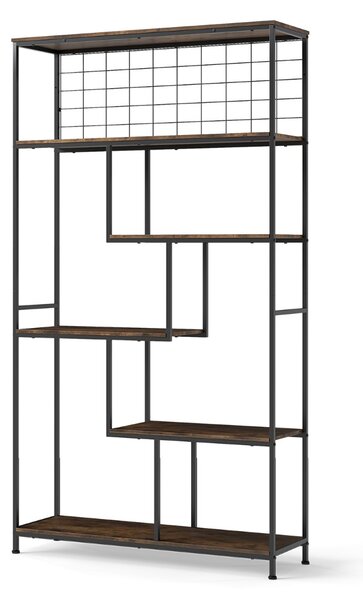 Costway Porta piante industriale autoportante con rete metallica per soggiorno, Libreria alta a 6 livelli geometrica da interno Marrone