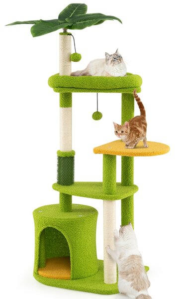 Costway Torre multi-livello per gatti con foglie artificiali e postazione imbottita, Centro attività per animali domestici Verde