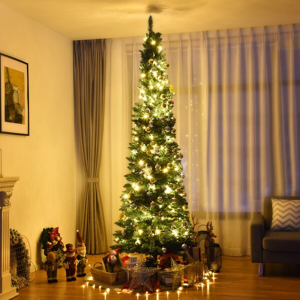 Costway Albero di natale aghi in PVC di alta qualità struttura con cerniere e base, Albero di natale 270 cm per casa ufficio negozi hotel Verde
