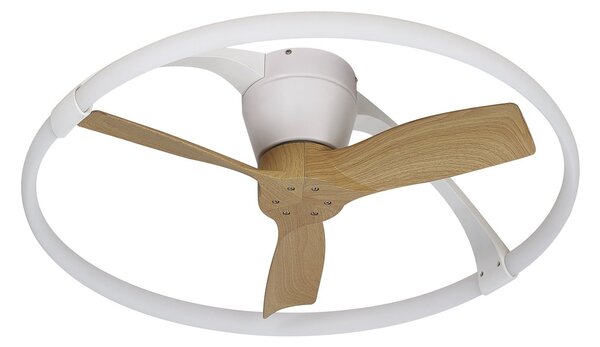 Ventilatore da soffitto LED Nepal Mini, app, bianco/faggio - Mantra Mantra Iluminación, Nepal Mini, dimmerabile, Bianco, Soggiorno, Metallo, Moderno