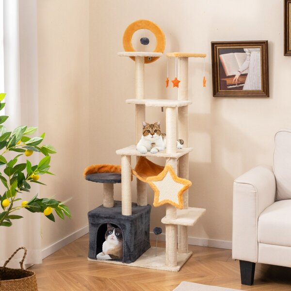 Costway Torre per gatti multi-livello con pali e tavole da graffio in sisal, Albero per gatti da interno da 160 cm