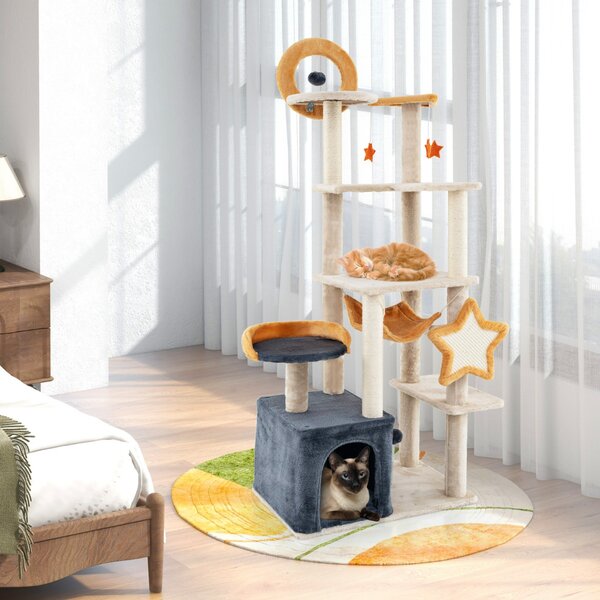 Costway Torre per gatti multi-livello con pali e tavole da graffio in sisal, Albero per gatti da interno da 160 cm