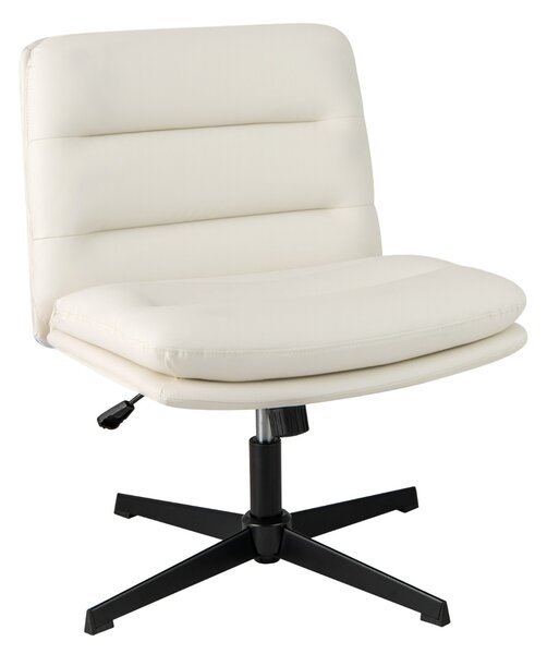 Costway Sedia per ufficio con sedile e schienale confortevoli, Poltrona in pelle sintetica senza braccioli con base ad incrocio Bianco